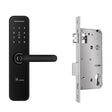 Digital door handle with electronic keypad on a white background. AustyleSmartDigitalDoorLeverEntranceSetMattBlack