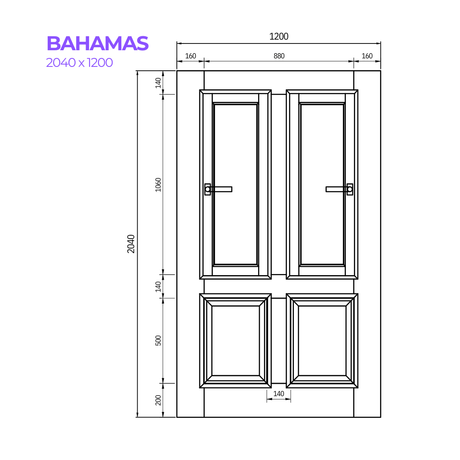 Drawing of the Bahamas Door from Bay Solutions in the size 2040 x 1200