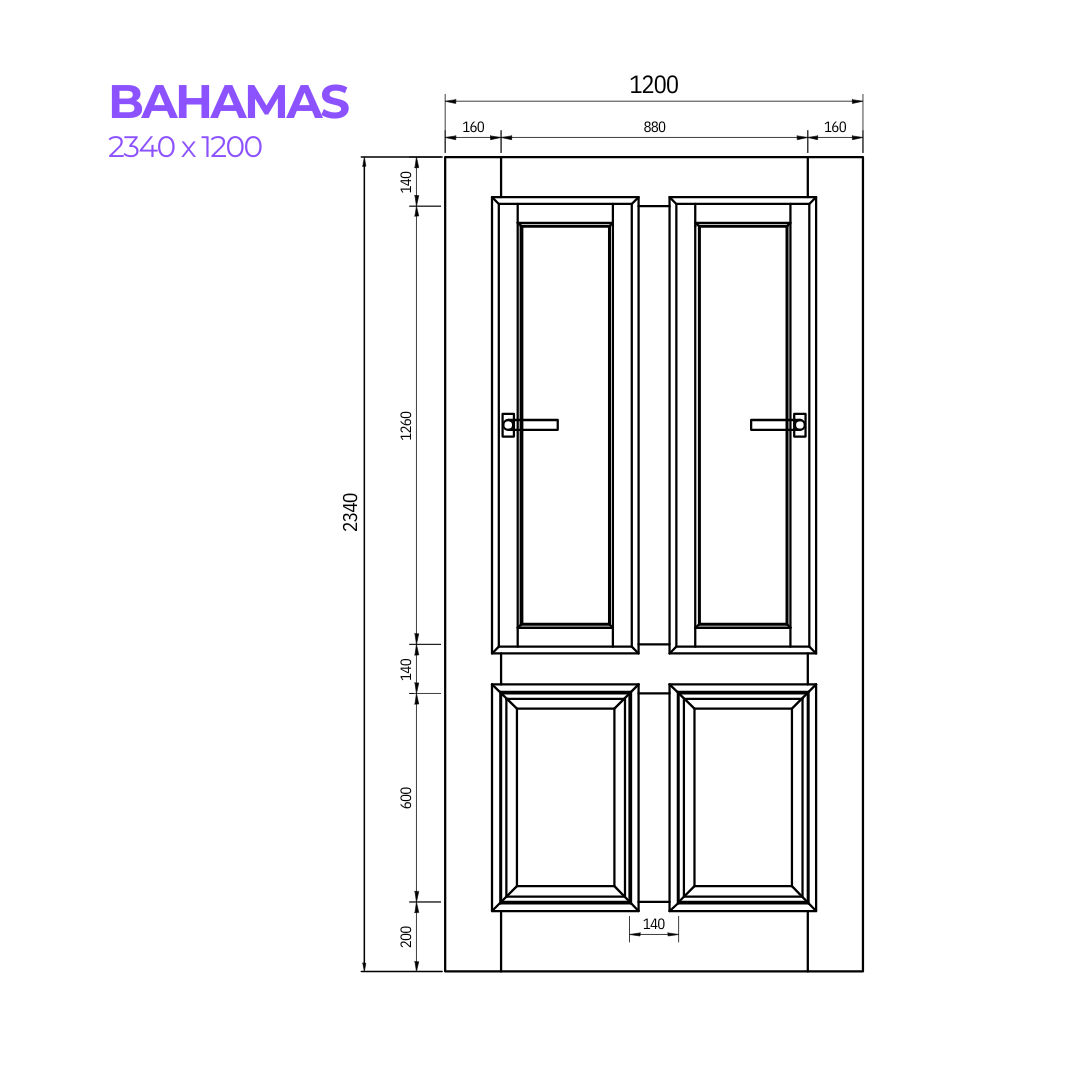 Drawing of the Bahamas Door from Bay Solutions in the size 2340 x 1200