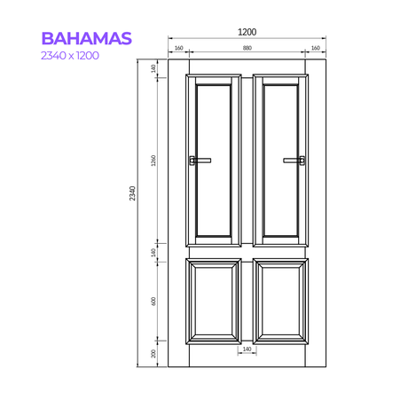 Drawing of the Bahamas Door from Bay Solutions in the size 2340 x 1200