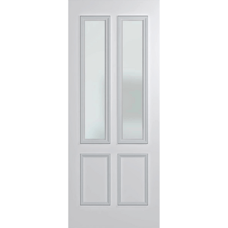 White door with glass panels on a green background. BFR12DuraXPFrost. 