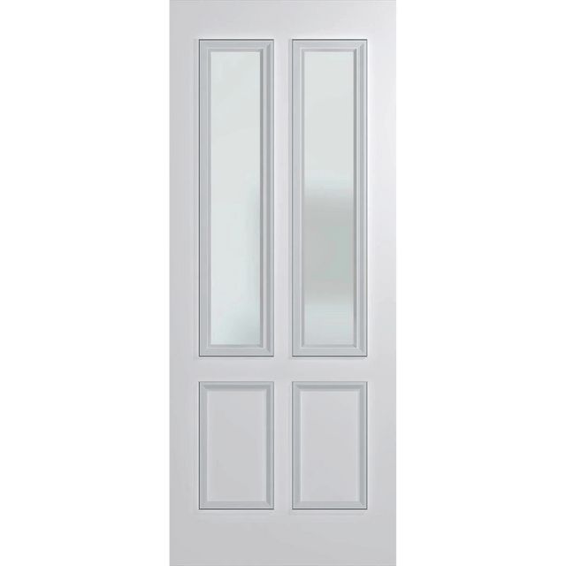 White door with glass panels on a green background. BFR12DuraXPFrost. 