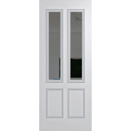 White door with glass panels on a green background. BFR12DuraXPGrey.