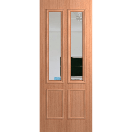 Wooden door with glass panels on a green background. BFR12SPMClear.