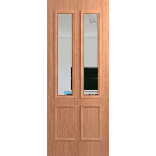 Wooden door with glass panels on a green background. BFR12SPMClear.