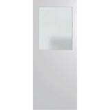 White door with a glass panel on a green background. BFR14DuraXPFrost.