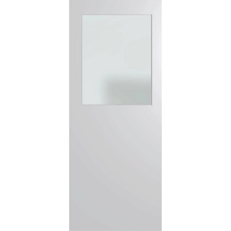White door with a glass panel on a green background. BFR14DuraXPFrost.