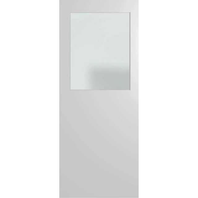 White door with a glass panel on a green background. BFR14DuraXPFrost.