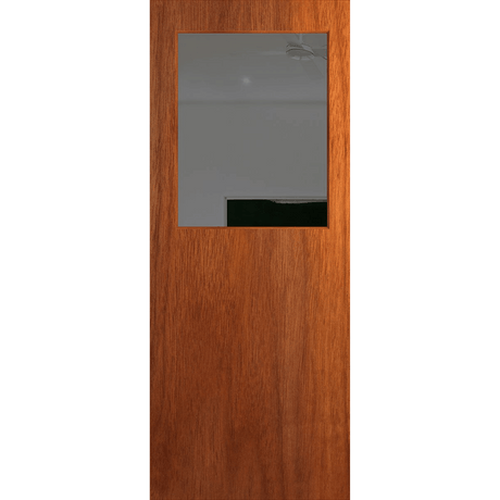 Wooden door with a glass panel on a transparent background. BFR14_Merbau_Grey.