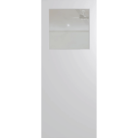 White door with a glass panel on a green background. BFR15DuraXPClear.