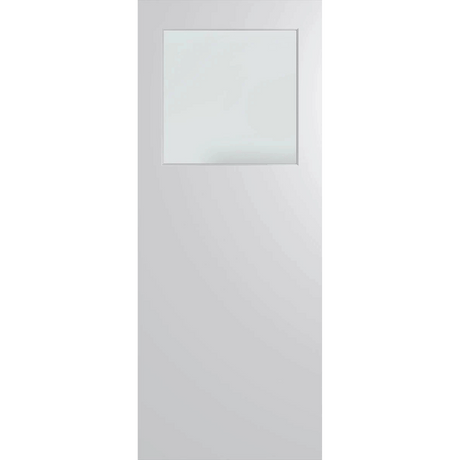White door with a square glass panel on a green background. BFR15DuraXPFrost.