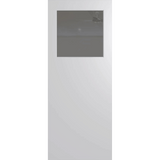 White door with a central rectangular window on a green background. BFR15DuraXPGrey. 