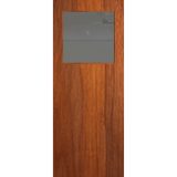 Wooden door with a rectangular glass panel on a transparent background. BFR15MerbauGrey.
