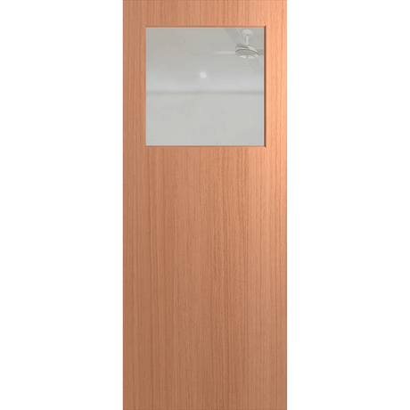 Wooden door with a glass panel on a green background. BFR15SPMClear.