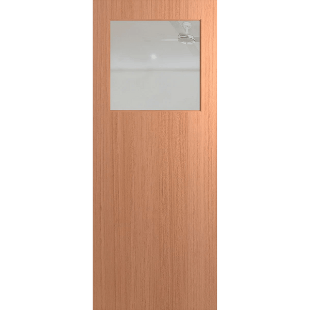 Wooden door with a glass panel on a green background. BFR15SPMClear.