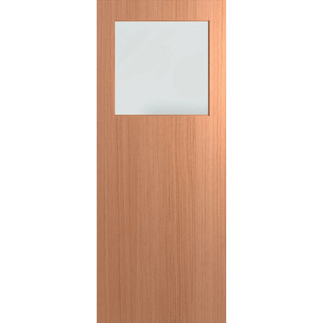 Wooden door with a glass panel on a green background. BFR15SPMFrost.