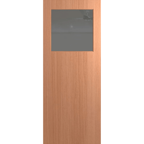 Wooden door with a glass panel on a green background. BFR15SPMGrey. 