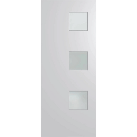 White door with glass panels on a green background. BFR1DuraXPFrost