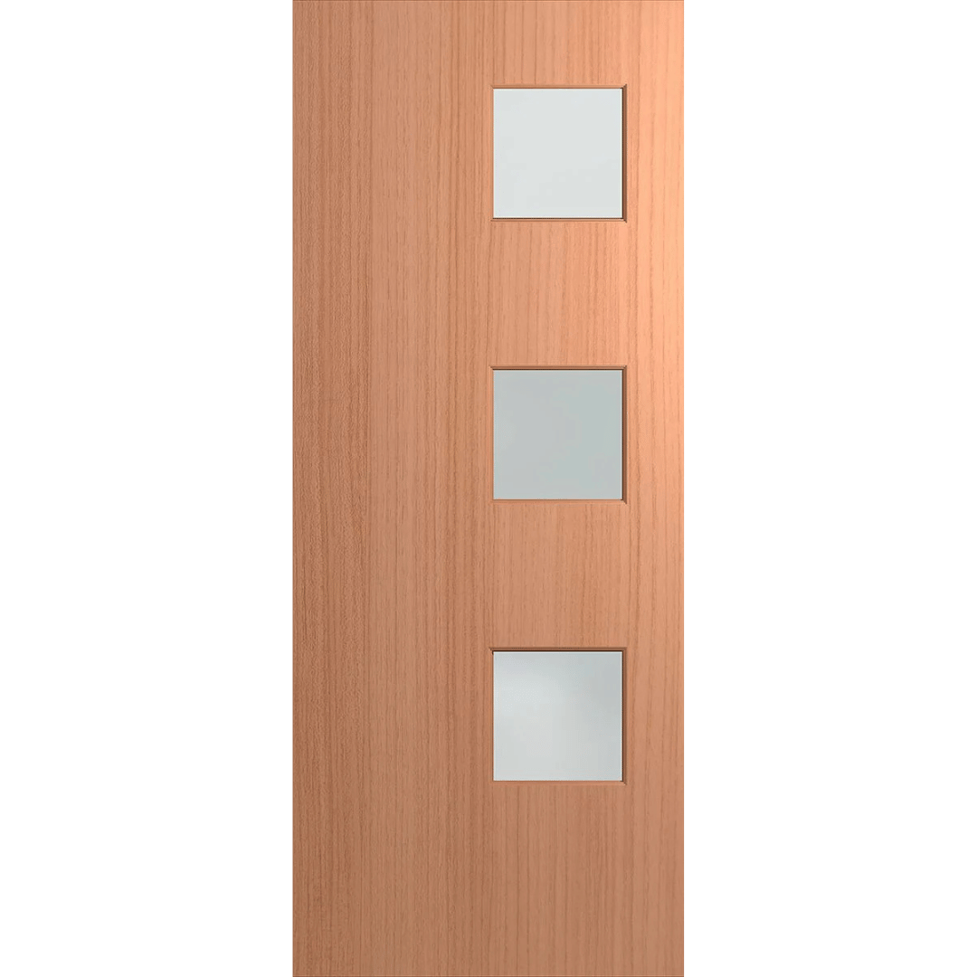 Wooden door with three glass panels on a green background. BFR1SPMFrost