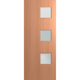 Wooden door with three glass panels on a green background. BFR1SPMFrost