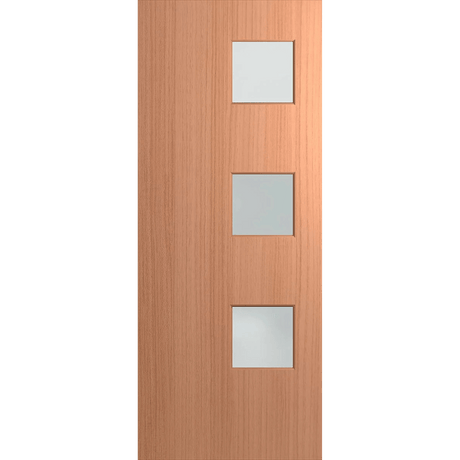 Wooden door with three glass panels on a green background. BFR1SPMFrost