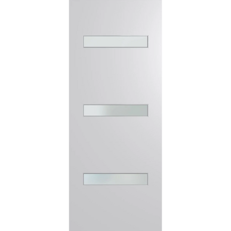 Modern white door with glass panels on a white background. BFR2DuraXPFrost