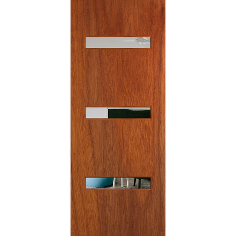 Wooden door with modern design elements on a white background. BFR2MerbauClear.