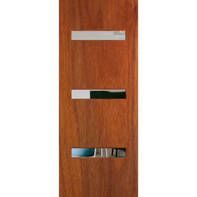 Wooden door with modern design elements on a white background. BFR2MerbauClear.