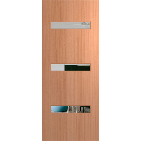 Wooden door with metallic handle and glass panels on a white background. BFR2SPMClear