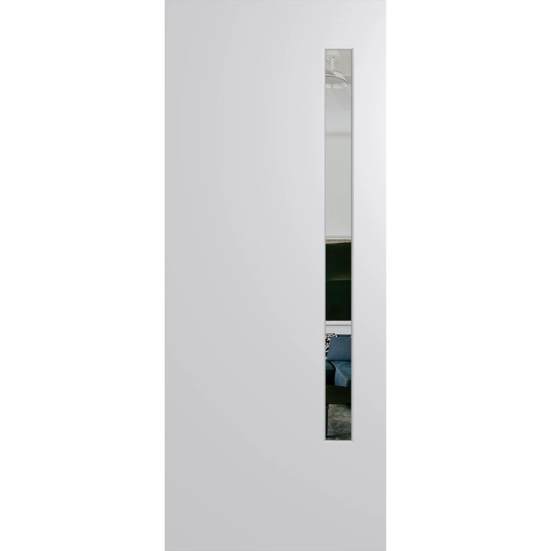 White door with a vertical rectangular window on a white background. BFR3DuraXPClear