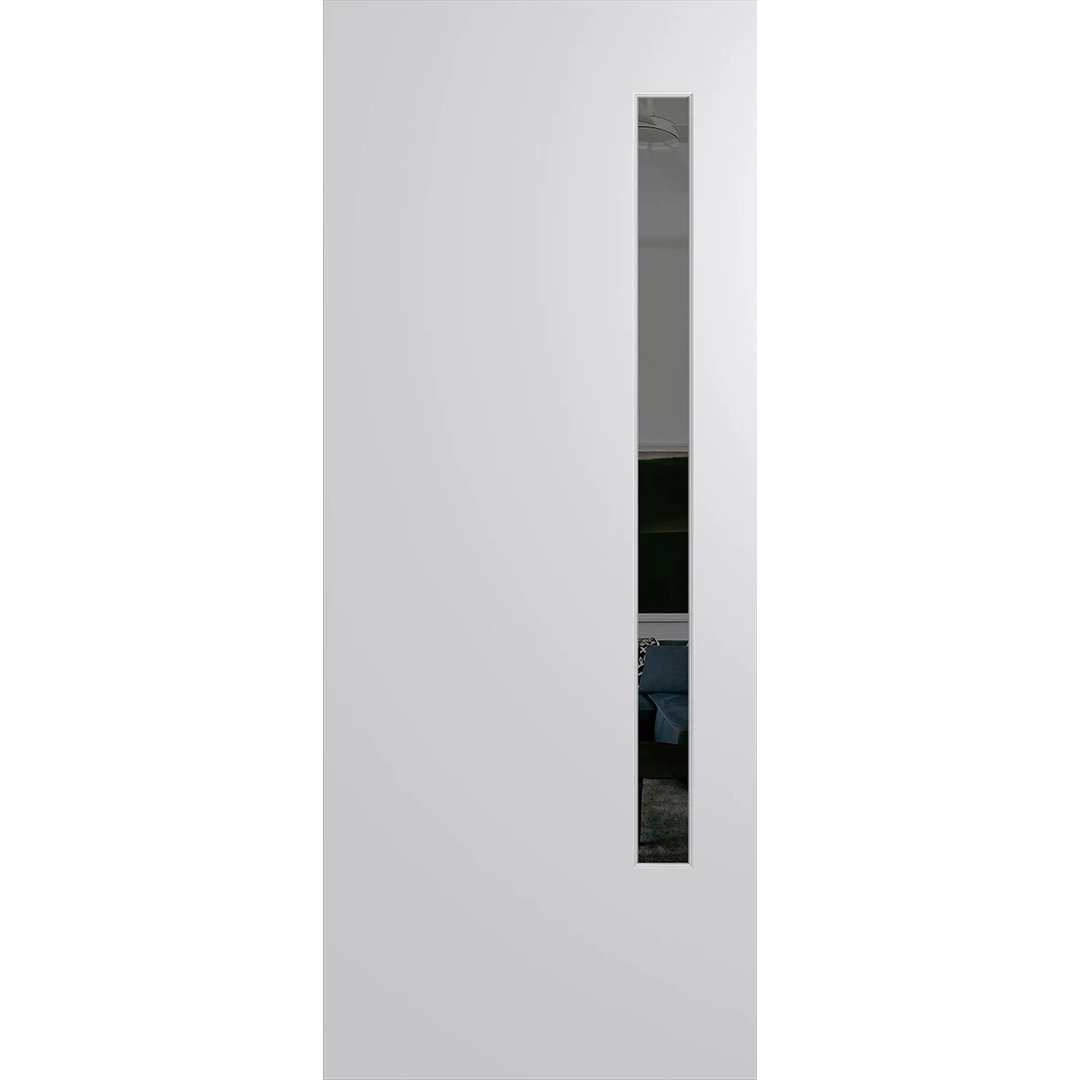 White door with a narrow vertical window on a white background. BFR3DuraXPGrey