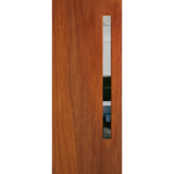 Wooden door with a narrow glass panel on a white background. BFR3MerbauClear