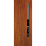 Wooden door with a rectangular glass panel on a white background. BFR3MerbauGrey