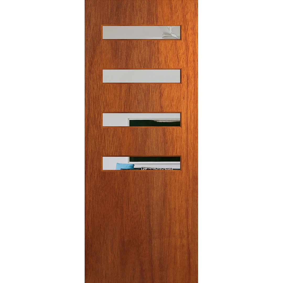 Wooden door with mail slots on a white background. BFR4013MerbauClear.