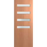 Wooden door with five silver rectangular handles on a white background. BFR4013SPMFrost.