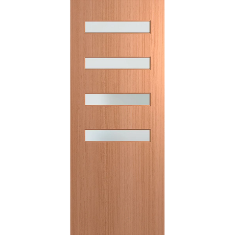Wooden door with five silver rectangular handles on a white background. BFR4013SPMFrost.