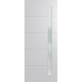 White door with a rectangular glass panel on a white background. BFR4017DuracoteFrost.