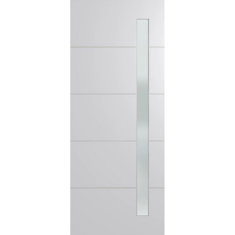 White door with a rectangular glass panel on a white background. BFR4017DuracoteFrost.
