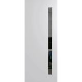 White door with a narrow vertical window on a green background. BFR401DuracoteGrey.