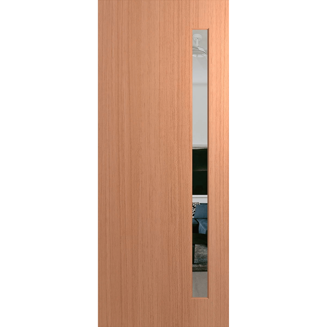 Wooden door with a glass panel on a green background. BFR401SPMClear.
