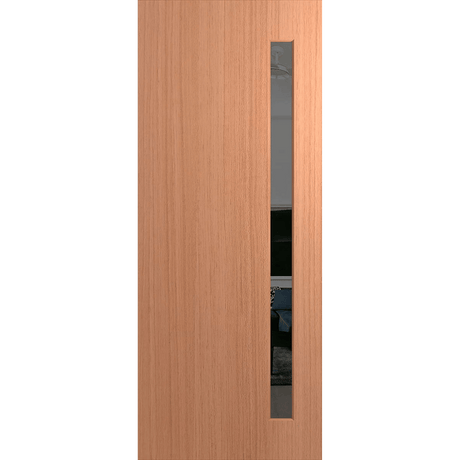 Wooden door with a narrow glass panel on a green background. BFR401SPMGrey.