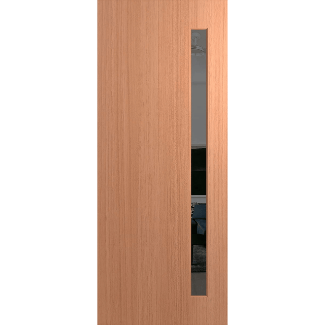Wooden door with a narrow glass panel on a green background. BFR401SPMGrey.