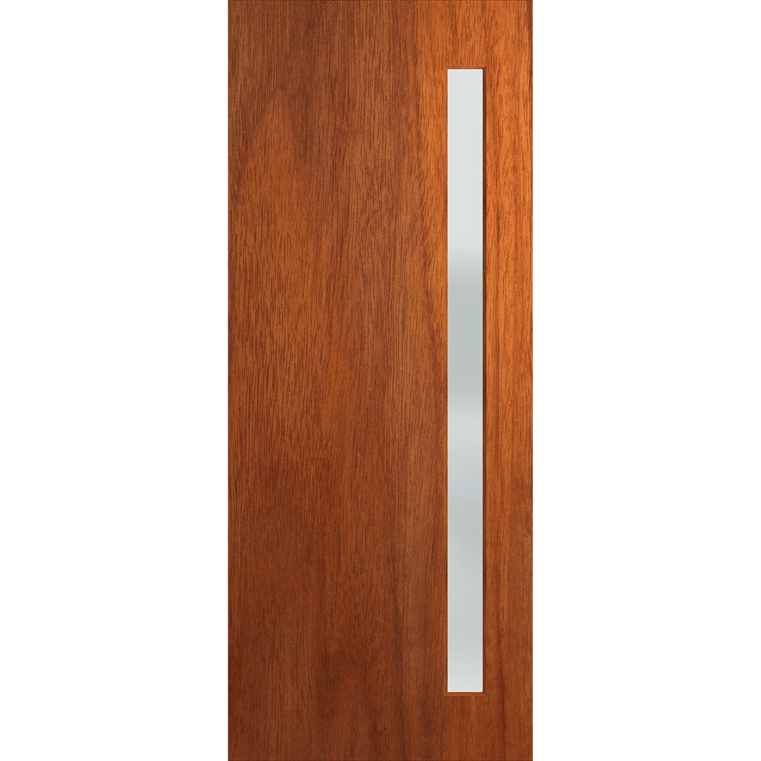 Wooden door with a silver handle on a transparent background. BFR401_Merbau_Frost.