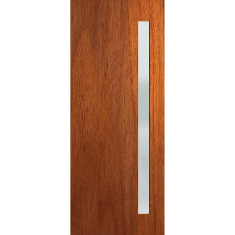 Wooden door with a silver handle on a transparent background. BFR401_Merbau_Frost.