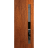 Wooden door with a rectangular glass panel on a transparent background. BFR401_Merbau_Grey.