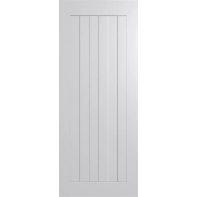 White door with vertical slats on a white background. BFR4023Duracote.