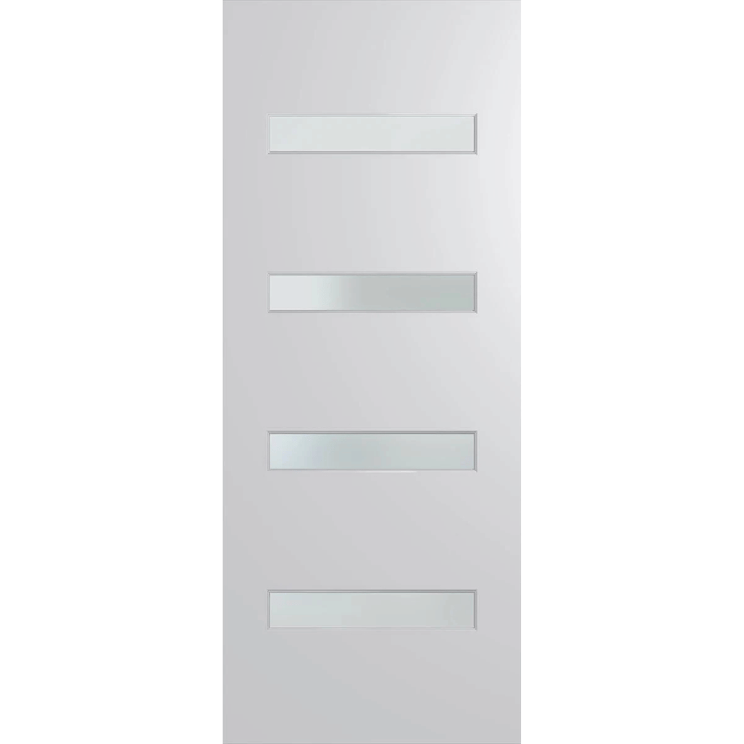 White door with glass panels on a green background. BFR405DuracoteFrost.