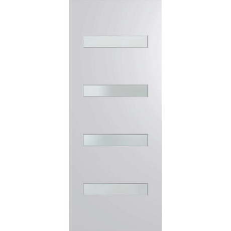 White door with glass panels on a green background. BFR405DuracoteFrost.