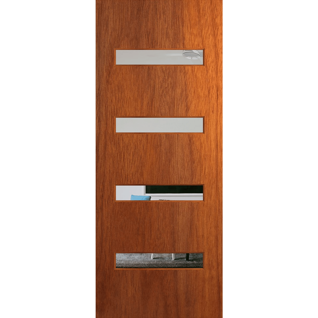 Wooden door with glass panels. BFR405MerbauClear.