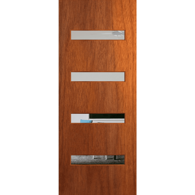 Wooden door with glass panels. BFR405MerbauClear.